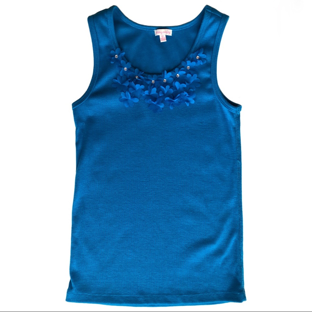 Penny Candy Royal Blue Floral Ribbed Tank